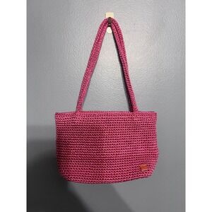 The SAK Mini Pink Shimmer Crochet Zip Hand Bag Y2K Summer Festival Purses